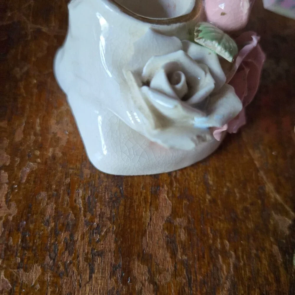 Vintage Porcelain Rose Candlestick Holder Cottagecore Romantic Victorian Style